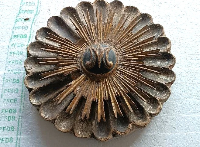 Antique baroque frieze, wooden rose window, Italy