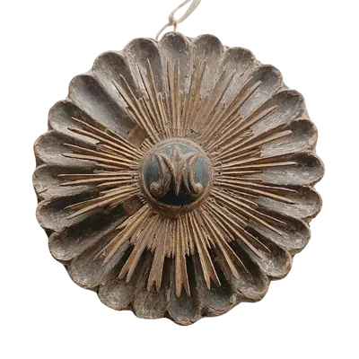 Antique baroque frieze, wooden rose window, Italy