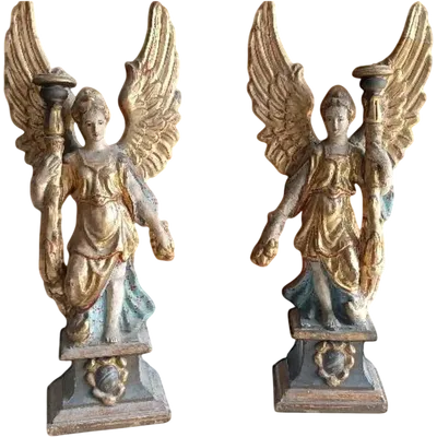 Pair of painted and gilded papier-mâché candleholder angels. Italian Baroque art 17th-18th cent.