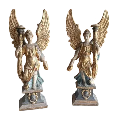 Pair of painted and gilded papier-mâché candleholder angels. Italian Baroque art 17th-18th cent.