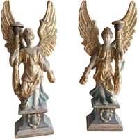 Pair of painted and gilded papier-mâché candleholder angels. Italian Baroque art 17th-18th cent.
