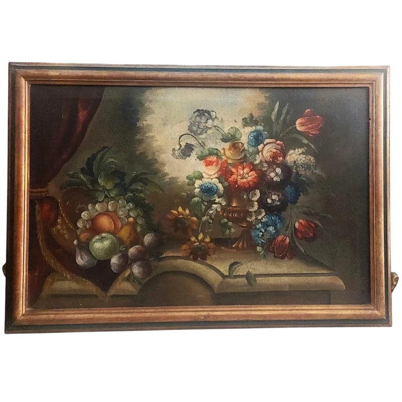 Dipinto olio su tela natura morta con fiori inizio  XIXsecolo Italia 99x69 cm