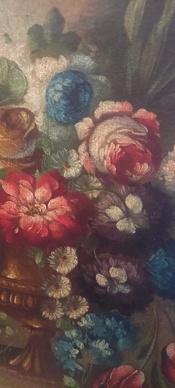 Dipinto olio su tela natura morta con fiori inizio  XIXsecolo Italia 99x69 cm