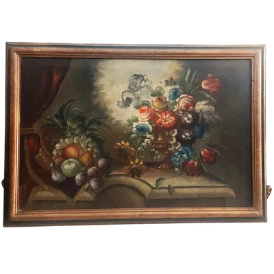 Oil painting on canvas still life with flowers early 19th century Italy 99x69 cm