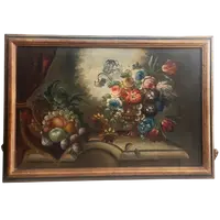 Dipinto olio su tela natura morta con fiori inizio  XIXsecolo Italia 99x69 cm