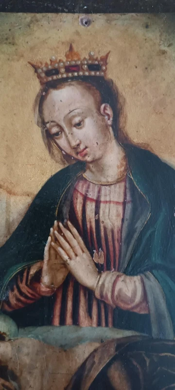 Peinture ancienne sur cuivre - 17e/18e siècle-Madone avec enfant endormi