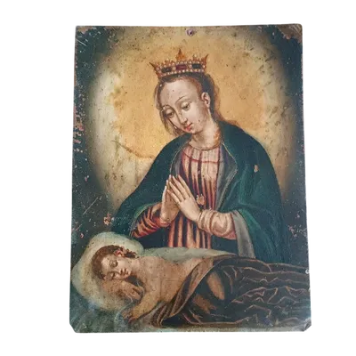 Antique painting on copper -XVII\XVIII century-Madonna with sleeping child