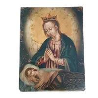 Peinture ancienne sur cuivre - 17e/18e siècle-Madone avec enfant endormi