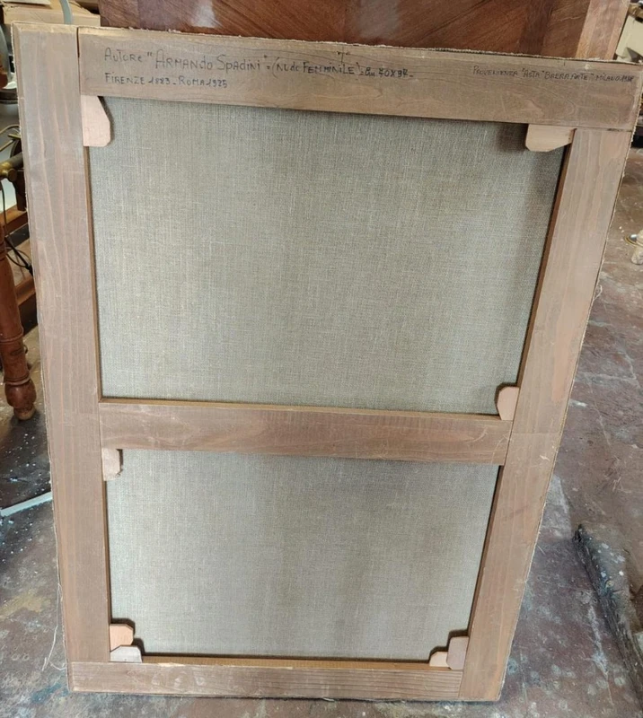 Oil on canvas depicting female nude , author Armando Spadini (Florence 1883 - Rome 1995) -