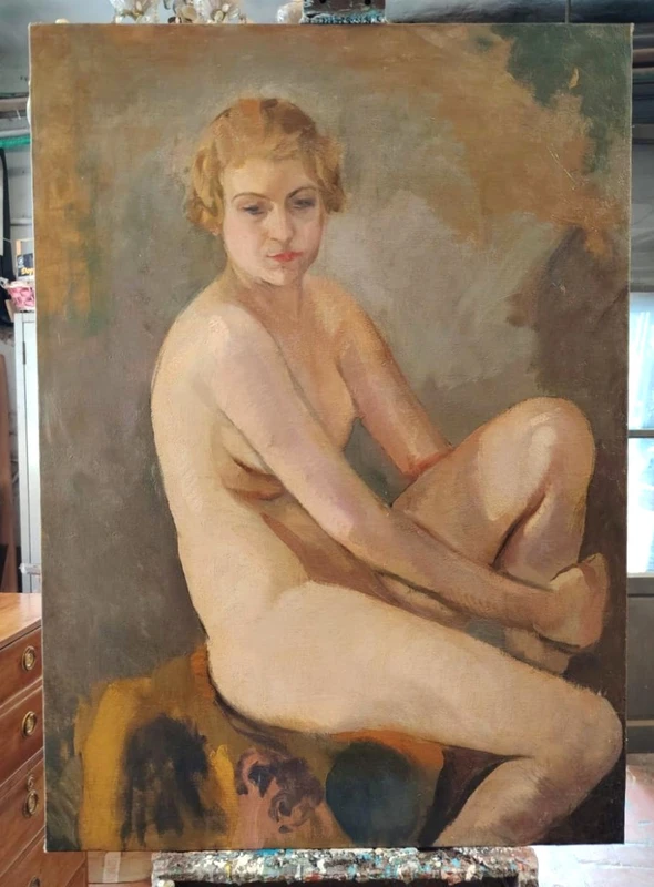 Oil on canvas depicting female nude , author Armando Spadini (Florence 1883 - Rome 1995) -