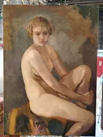 Oil on canvas depicting female nude , author Armando Spadini (Florence 1883 - Rome 1995) -