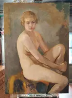 Oil on canvas depicting female nude , author Armando Spadini (Florence 1883 - Rome 1995) -