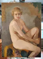 Oil on canvas depicting female nude , author Armando Spadini (Florence 1883 - Rome 1995) -