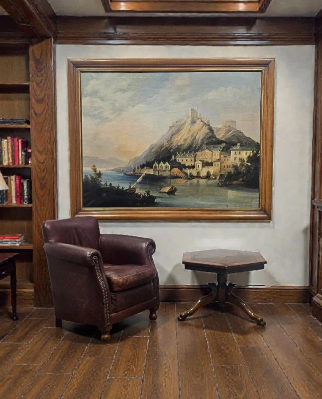 Dipinto a olio su tela – Veduta della Fortezza di Ehrenbreitstein sul fiume Reno