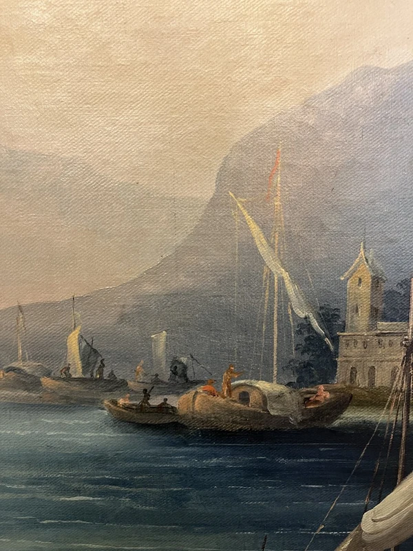 Dipinto a olio su tela – Veduta della Fortezza di Ehrenbreitstein sul fiume Reno