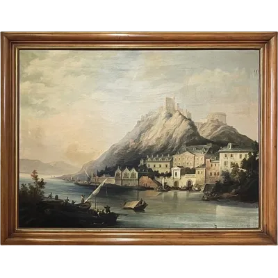 Dipinto a olio su tela – Veduta della Fortezza di Ehrenbreitstein sul fiume Reno