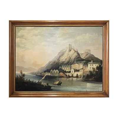 Oil painting on canvas - View of Ehrenbreitstein Fortress on the Rhine River