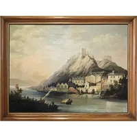 Dipinto a olio su tela – Veduta della Fortezza di Ehrenbreitstein sul fiume Reno