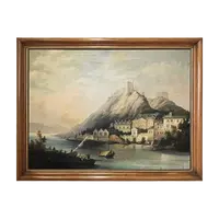 Dipinto a olio su tela – Veduta della Fortezza di Ehrenbreitstein sul fiume Reno