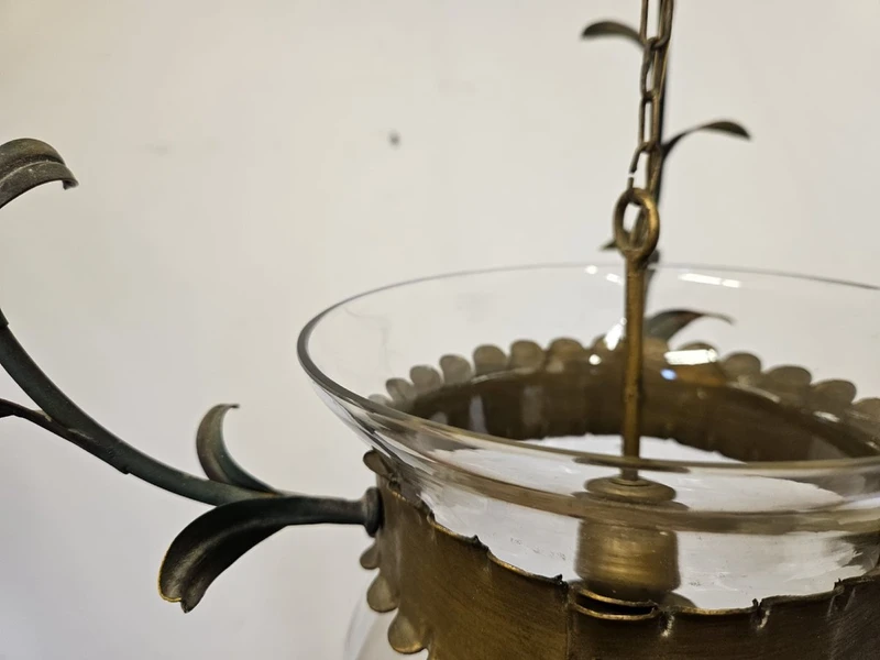 Lustre en fer forgé et verre, années 1950