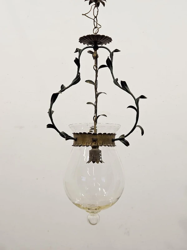 Lustre en fer forgé et verre, années 1950