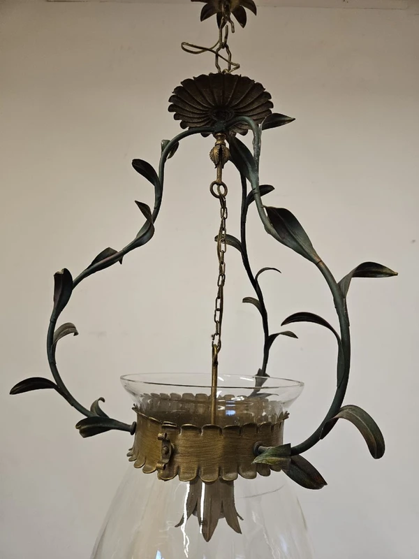 Lustre en fer forgé et verre, années 1950