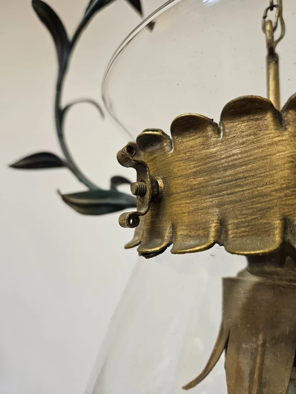 Lustre en fer forgé et verre, années 1950