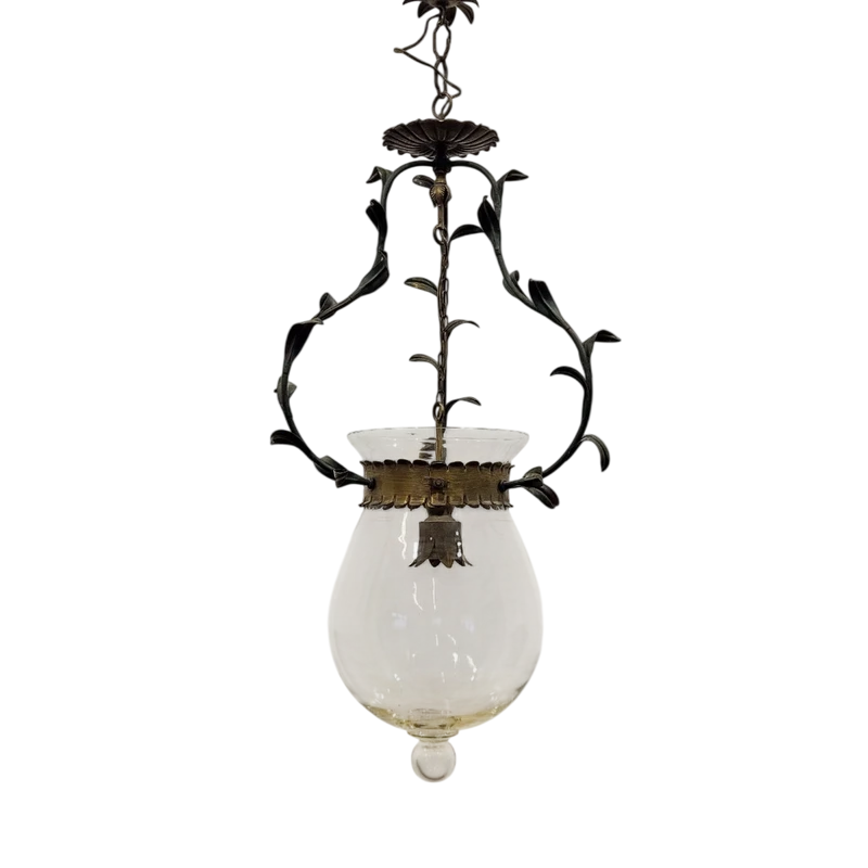 Lustre en fer forgé et verre, années 1950