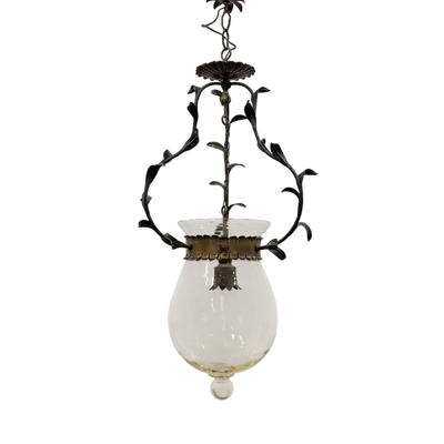 Wrought iron chandelier with glass, 1950s