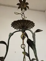 Lustre en fer forgé et verre, années 1950