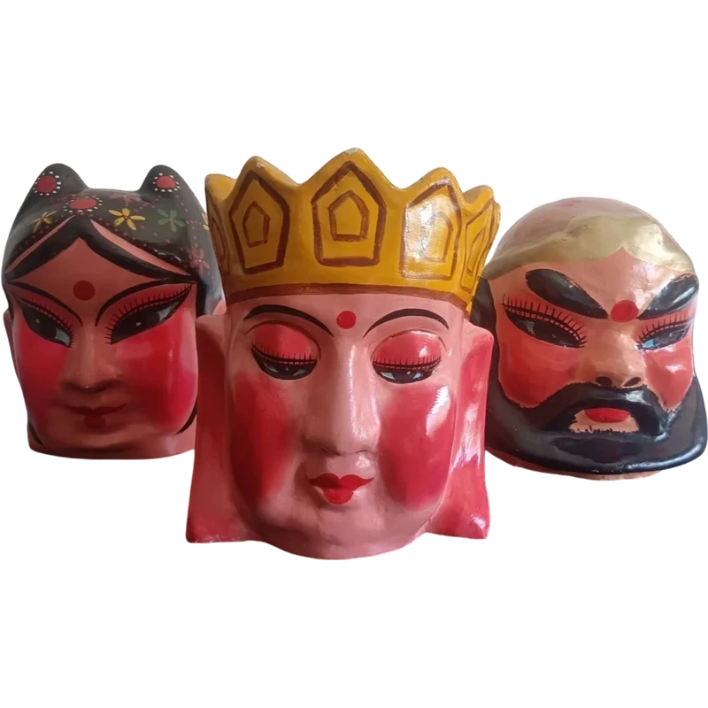 Triptych of Chinese masks from 1920 papier mache