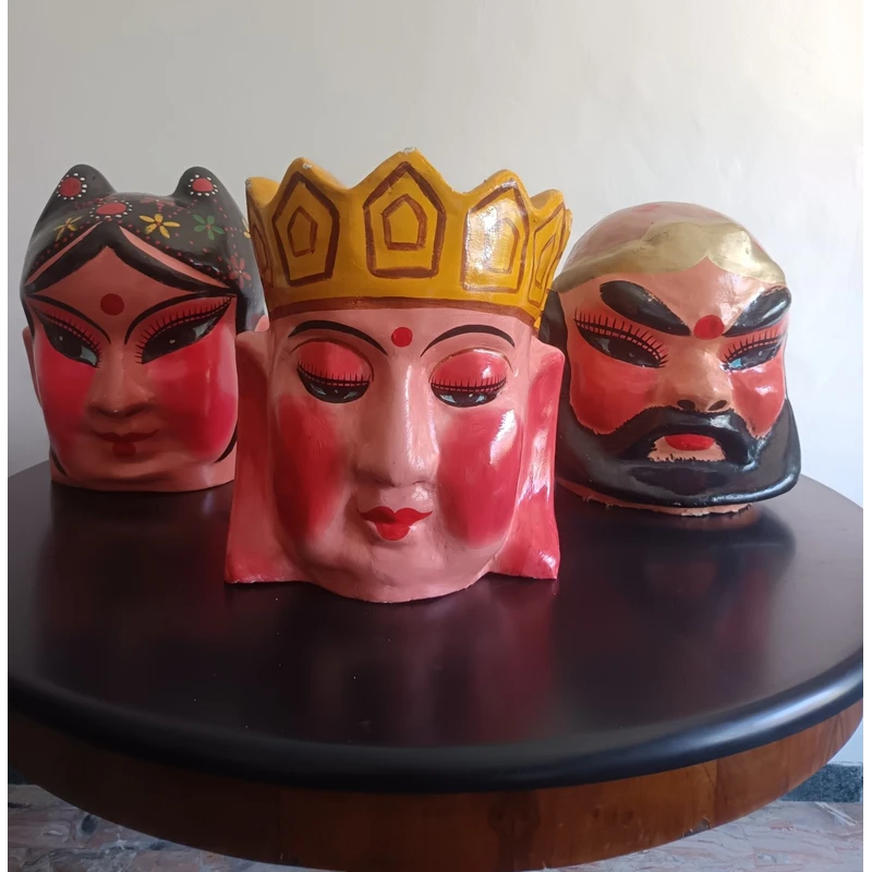 Triptych of Chinese masks from 1920 papier mache
