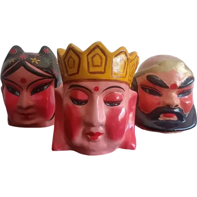 Triptych of Chinese masks from 1920 papier mache