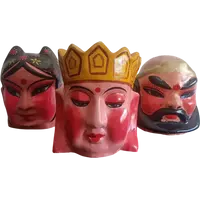 Triptych of Chinese masks from 1920 papier mache