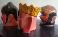 Triptych of Chinese masks from 1920 papier mache
