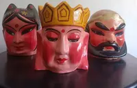 Triptych of Chinese masks from 1920 papier mache