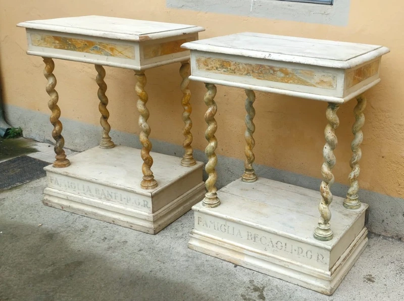 Pair of small lacquered console tables 18th century