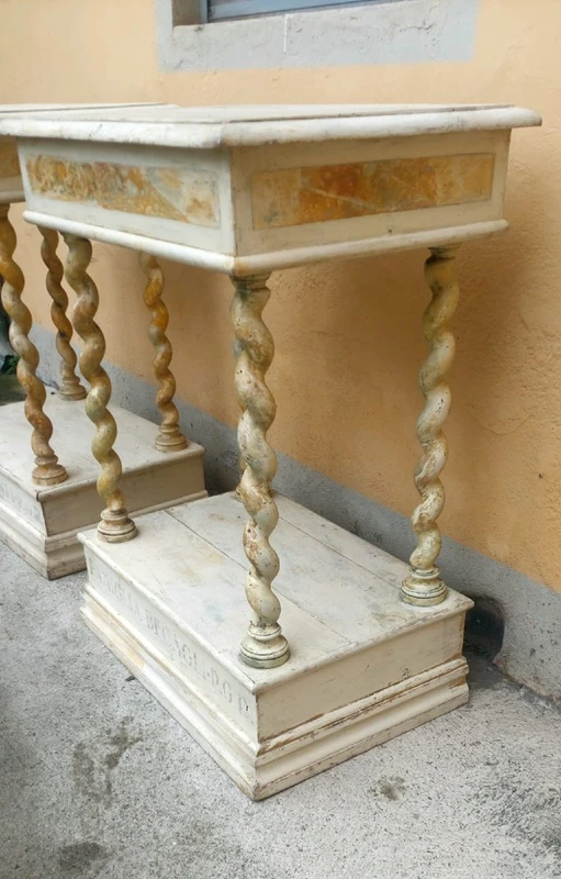 Pair of small lacquered console tables 18th century
