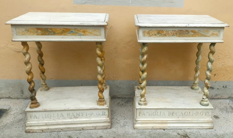 Pair of small lacquered console tables 18th century