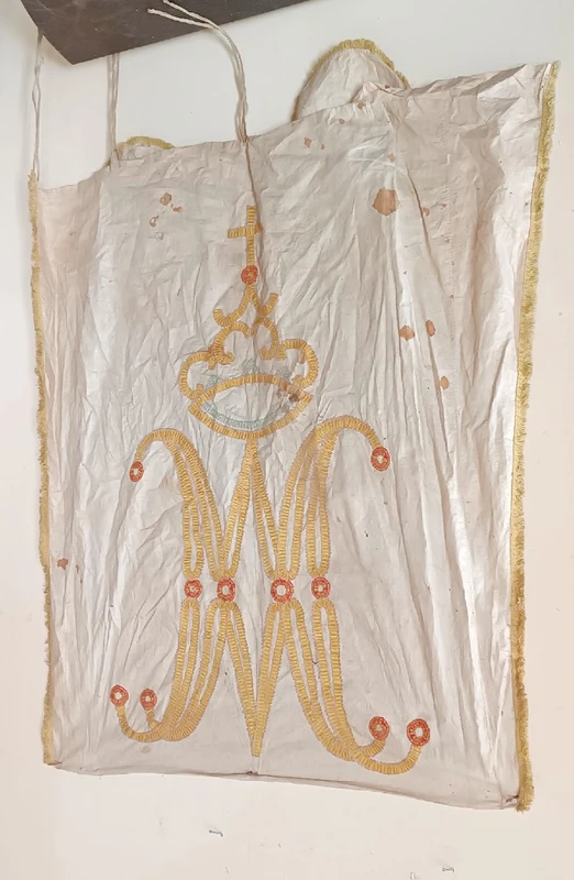 Large processional cloth embroidered Marian symbol , 18th century