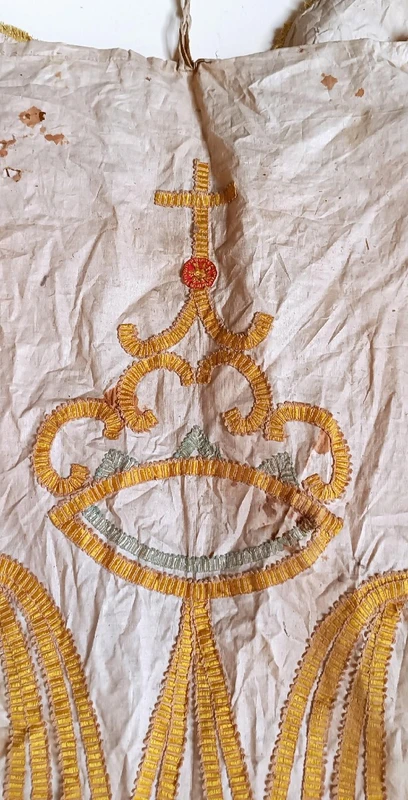Large processional cloth embroidered Marian symbol , 18th century