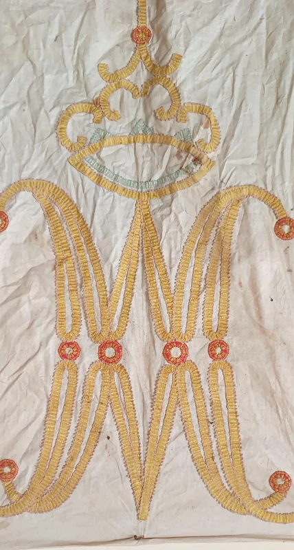 Large processional cloth embroidered Marian symbol , 18th century