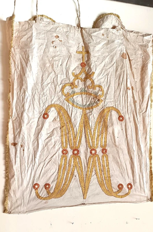 Large processional cloth embroidered Marian symbol , 18th century