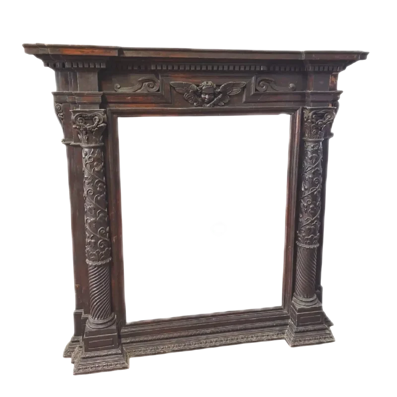 Grand cadre d'édicule sculpté style Renaissance 17e siècle Italie