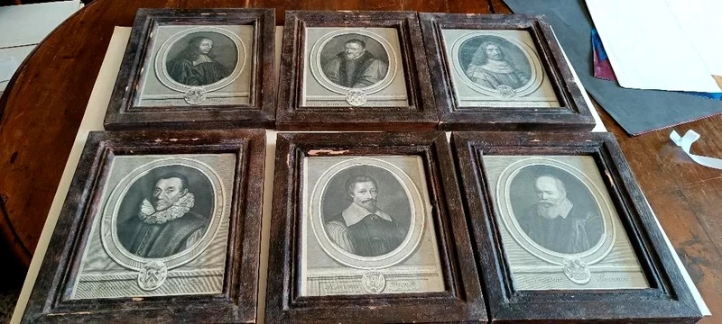 SIX 6 ETCHINGS ANTICE FRANCE 18TH CENTURY -PORTRAITS CHARACTERS-FRAMES