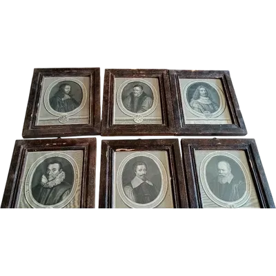 SIX 6 ETCHINGS ANTICE FRANCE 18TH CENTURY -PORTRAITS CHARACTERS-FRAMES