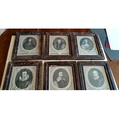 SIX 6 ETCHINGS ANTICE FRANCE 18TH CENTURY -PORTRAITS CHARACTERS-FRAMES