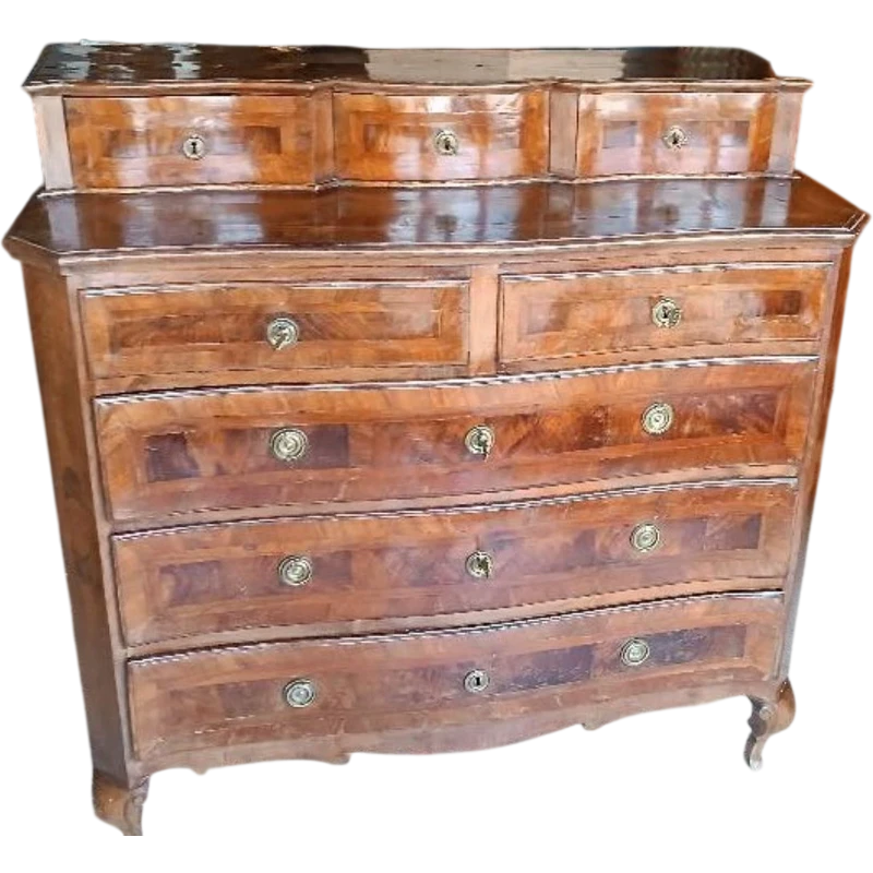 Antique panelled and inlaid chest of drawers 18th century northern italy