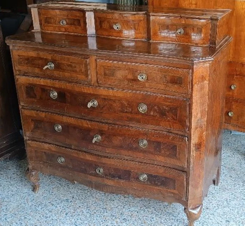Antique panelled and inlaid chest of drawers 18th century northern italy