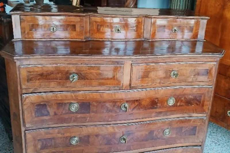 Antique panelled and inlaid chest of drawers 18th century northern italy